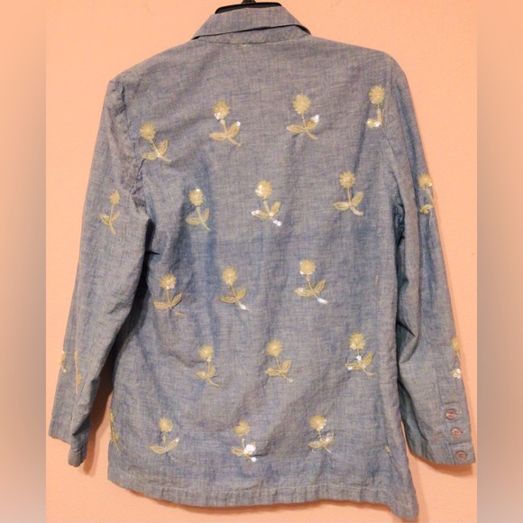 Vintage Susan Starkman lightweight denim flower sequin 2 button jacket medium - Picture 8 of 9